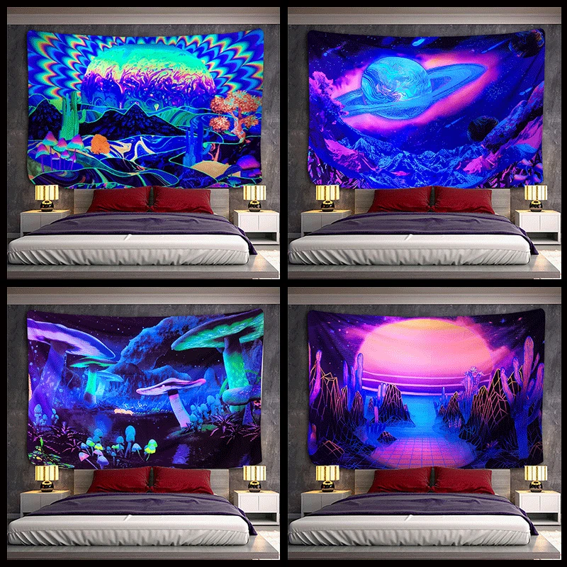

Psychedelic Universe Wall Hanging Mushroom Indian Mandala Tapestry Fluorescence Witchcraft Tapestry Wall Cloth Room Home Decor