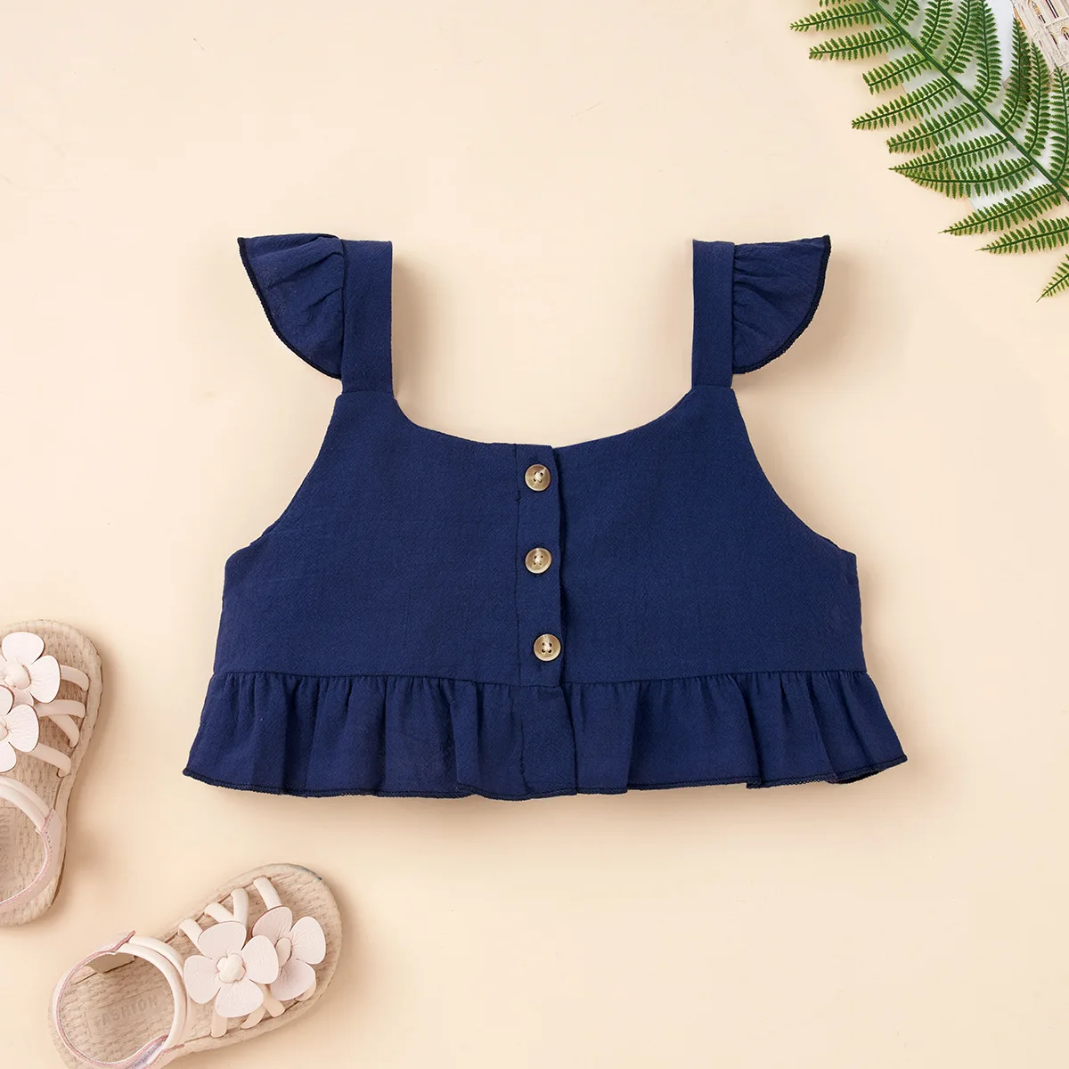 Детские летние повседневные однотонные топы с открытыми плечами для маленьких