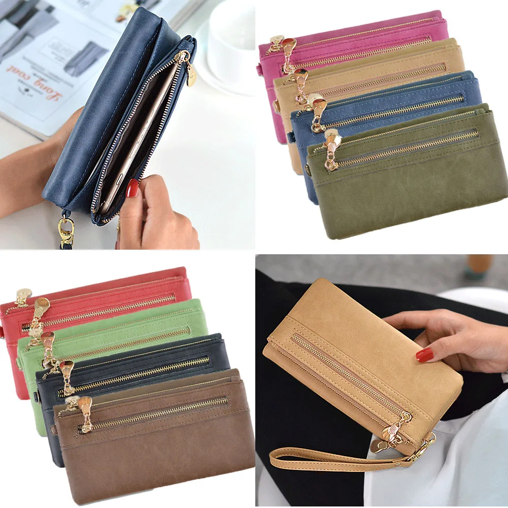 

Fashion double zipper women's wallet classic matte long clutch bag credit card holder purse