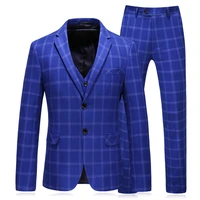 jacket vest trousers new mens boutique plaid wedding dress set 2019 three piece mens formal business casual outfit