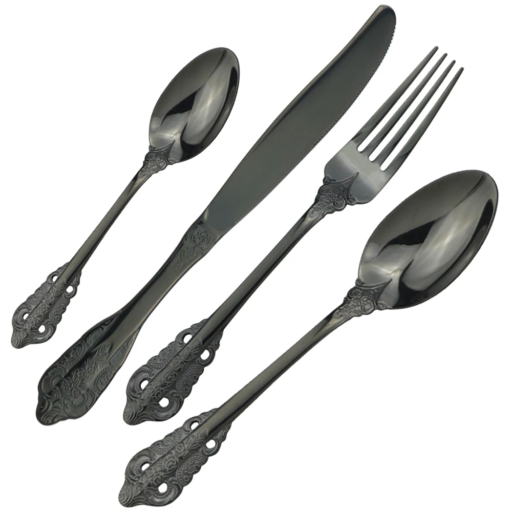 

Luxury 304 Stainless Steel Cutlery Set 24Pcs Black Dinnerware Set Western Kitchen Tableware Set Knife Fork Spoons Silverware Set