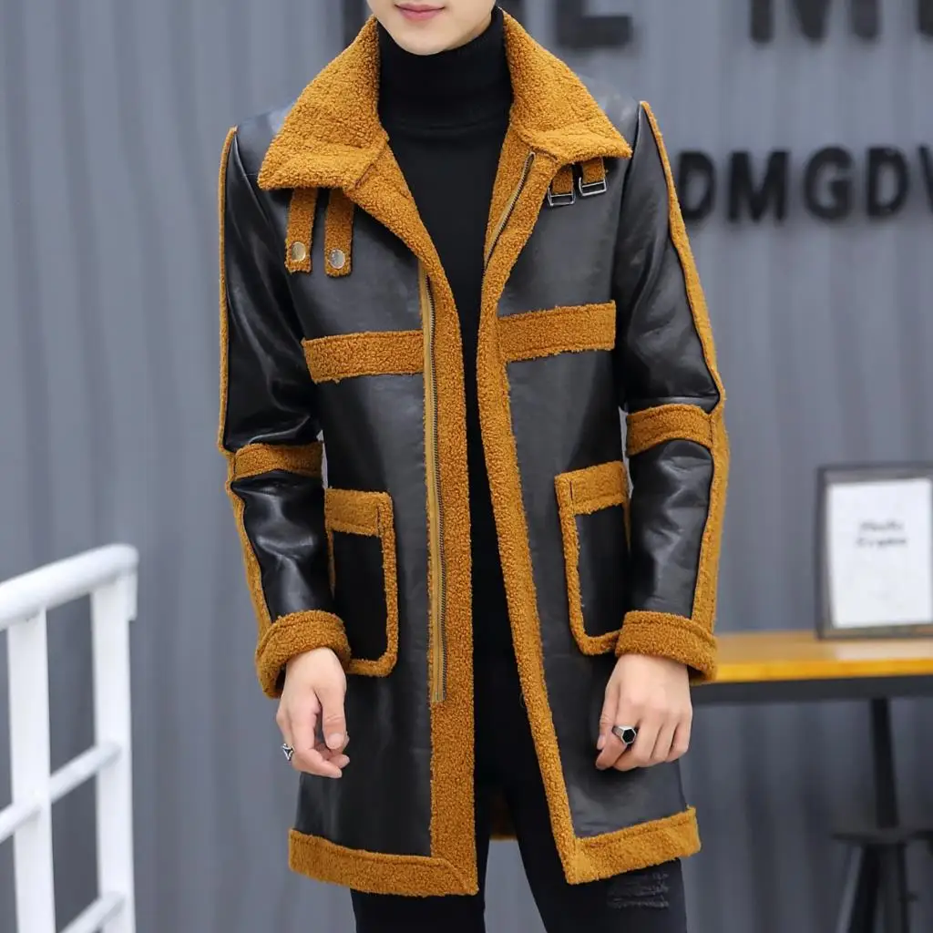 

Jacket Faux Leather Men Mid-length Leather Coat Autumn Winter Fleece-lined Thickened Fur Blouson Moto Homme Mens Fur Coat