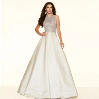 robe de soiree a line fashion vestidos de festa longo floor length beaded with sequins prom satin fabric bridesmaid dresses