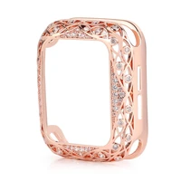 fhx 51a luxury women metal carved cover for apple watch 6 se 5 4 3 diamond bumper for iwatch 40mm 44mm 38mm 42mm bling shell