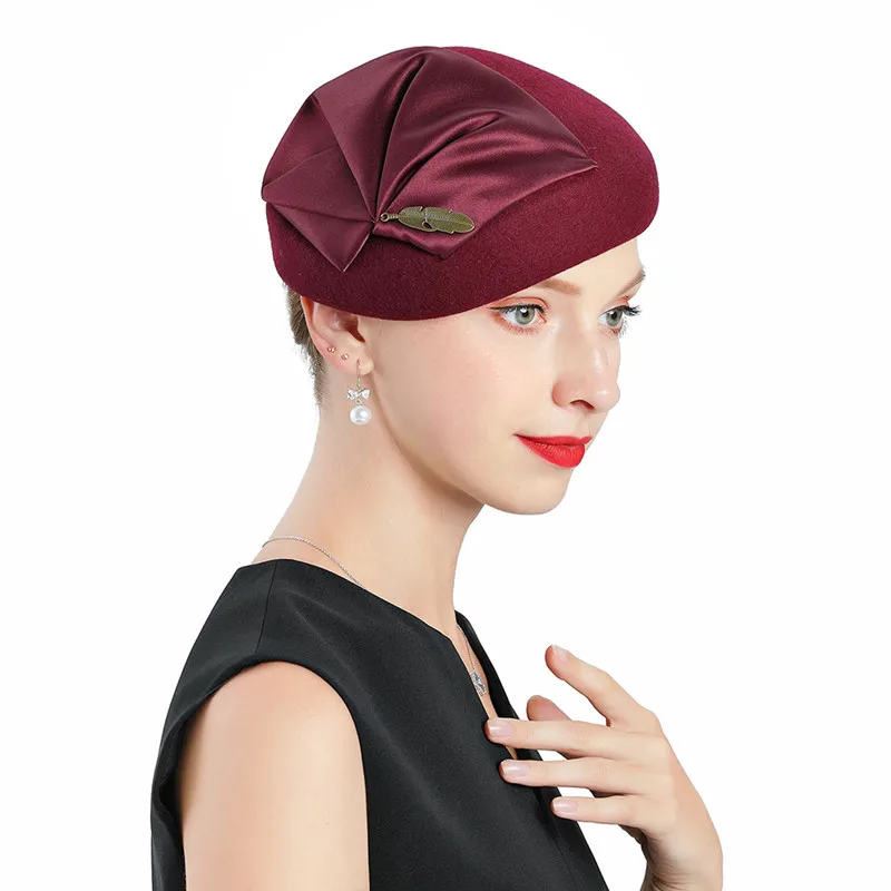 Красный Lady Winter Berets Hat Painter Style Hat Women Wool Vintage Berets French Artist Warm Wool Winter Beanie Hat Warm Walking Cap - Цвет: Красный