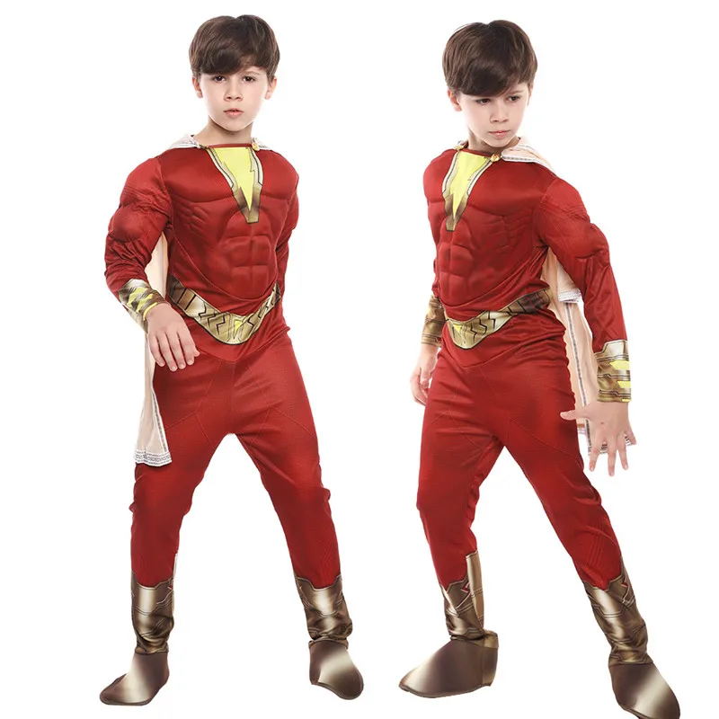 Детский костюм Shazam на Хэллоуин с накидкой, костюм Billy Batson, боди, Comic Con, Детский комбинезон Shazam для мальчиков, вечерние комбинезоны, униформа