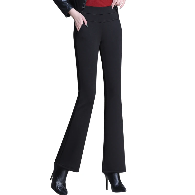 

Plus Velvet Thickening High Waist Flared Pants Female Winter Fat mm Plus-sized Drooping Slimming Bootcut Trousers Loose