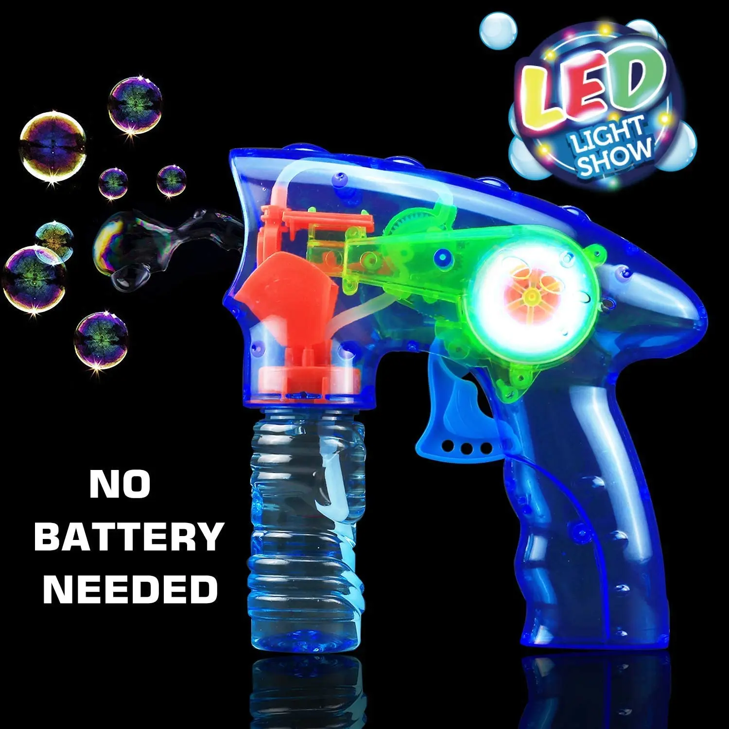 

Bubble Gun Shooter LED Light up, Wind up Operated Bubbles Blaster Blower, Bubble Blowing Toy kit Kid Party Favor no Battery