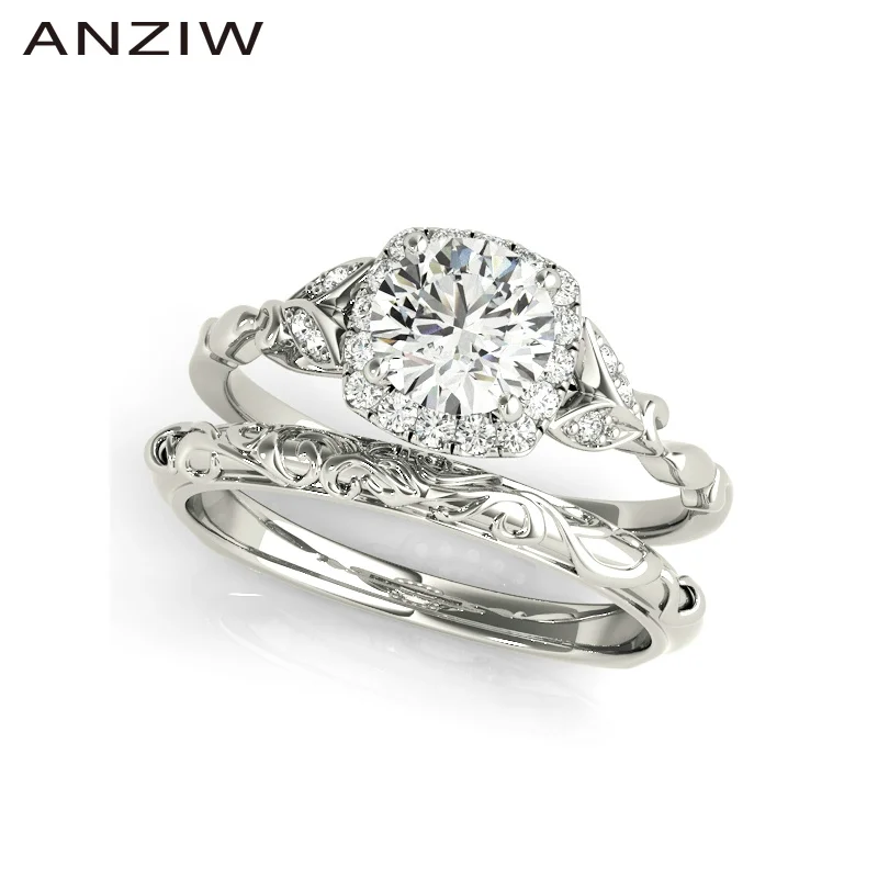 

ANZIW Luxury 925 Sterling Silver White Gold Color Round Cut 0.5ct Wedding Rings Women Halo Silver Bridal Rings Princess Gifts