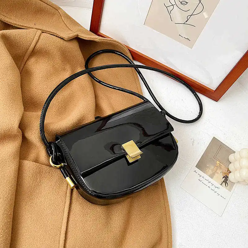 

Women Satchel Bright Patent leather Small Flap Bags Women Solid Color Shoulder Bag Trending Handbag Daily Crossbody Bag