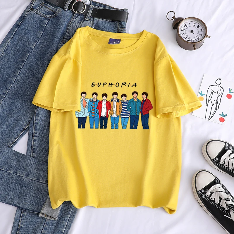 

kpop Bangtan Boys friends T-shirts Women Summer Shirts for Women Sleeve Graphic Tee Harajuku Crew Neck Camisetas Mujer
