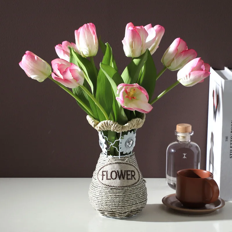 

Silk Luxury Tulip Artificial Flower Wedding Decoration Fake Flower Bouquet Real Touch Bouquet Home Garen Decor