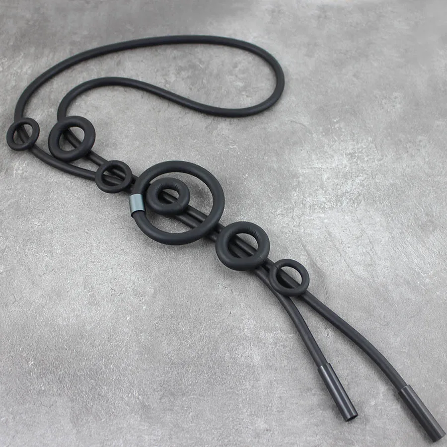 

New Long Statement Necklaces Round Gothic Pendant Necklaces For Party Women Sweater Chains Rubber Jewelry Accessories