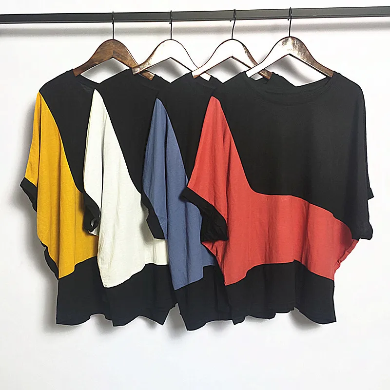 

Donsignet Fashion Women's T-shirt Casual Round Neck Pullover Stitching Sleeve T-shirt Half Casual Woman T-shirts Patchwork