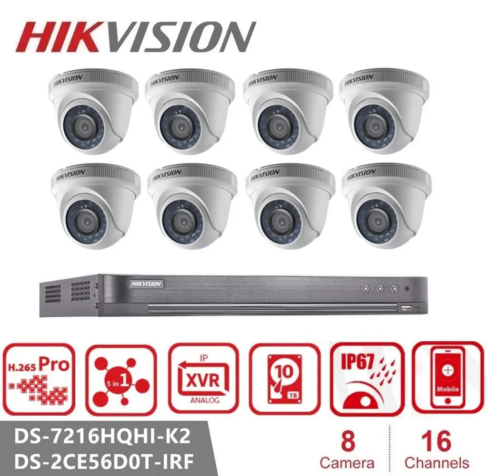 Hikvision 2MP CCTV камера системы 1080P 16CH безопасности DVR комплект Водонепроницаемая