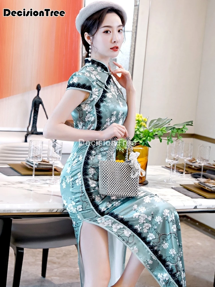 

2021 chinese female qipao cheongsam women traditional satin dress formal party gown vestidos chinese dress cheongsam dress