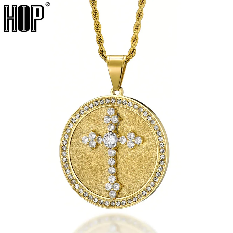 

HIP Hop Gold Color Stainless Steel Bling Full Rhinestoned Iced Out Corss Pendants & Necklaces for Men Jewelry