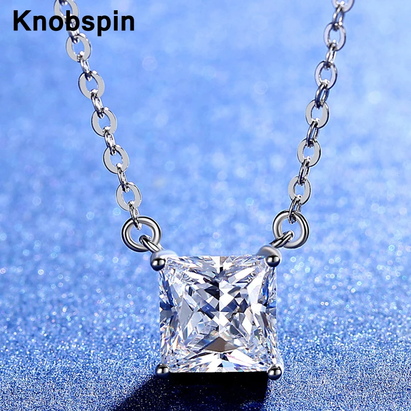 

Knobspin Luxury S925 Sterling Silver 7*7mm Created Moissanite Diamond Wedding Pendant Necklace For Women Sparkling Fine Jewelry