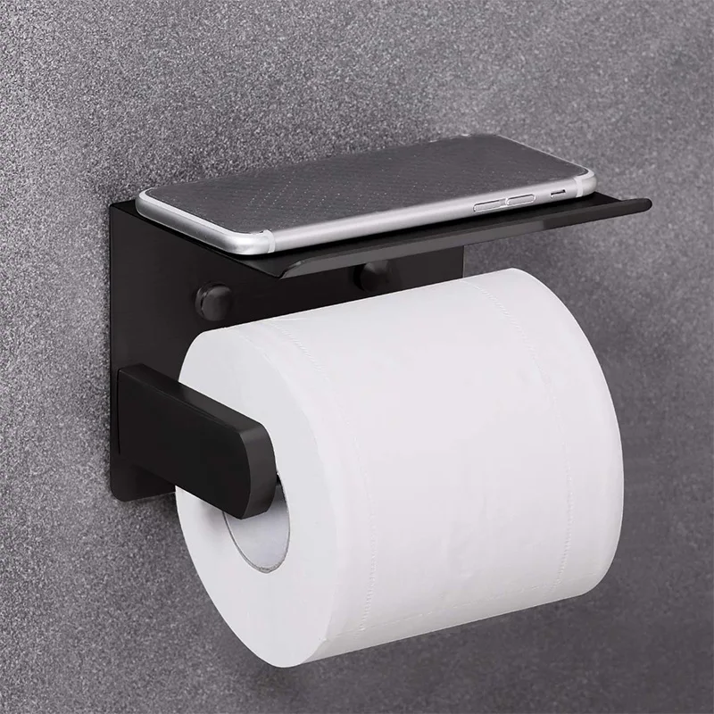 

HOT Toilet Paper Holder with Phone Shelf SUS 304 Stainless Steel Wall Mounted Toilet Paper Roll Holder - Rustproof and Bathroom