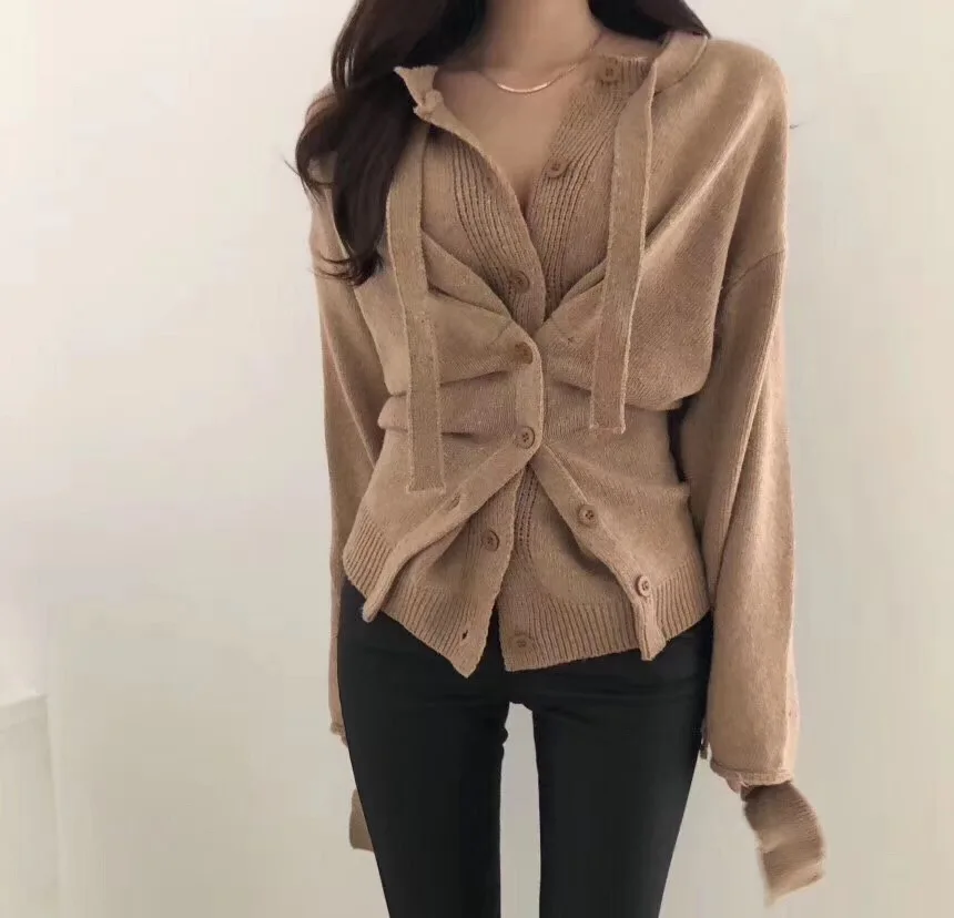 

Chic Knitted Cardigans 2021 Vintage Long Sleeve Sweater Womens Sweaters Elegant Korean Style Women