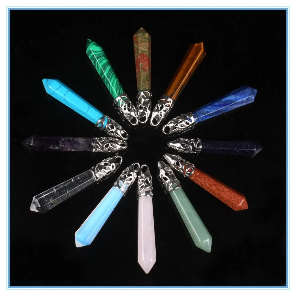 Семь чакр 24 шт. Ассорти натуральный камень ожерелье кулон 60*10 мм кварцевый