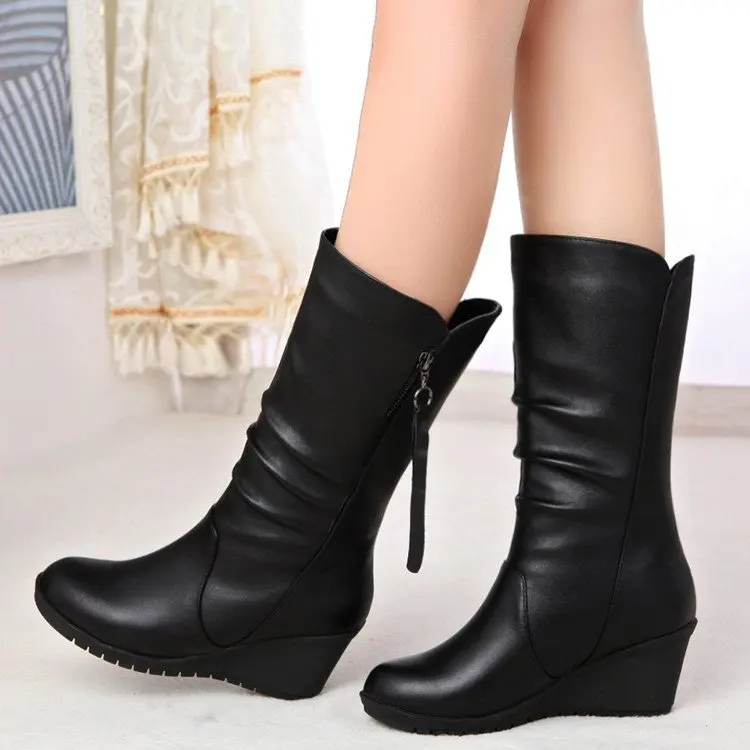 

Autumn New Fashion Boots Wedges Round Head Boots Large Size European And American Women's Shoes Winter Fringe