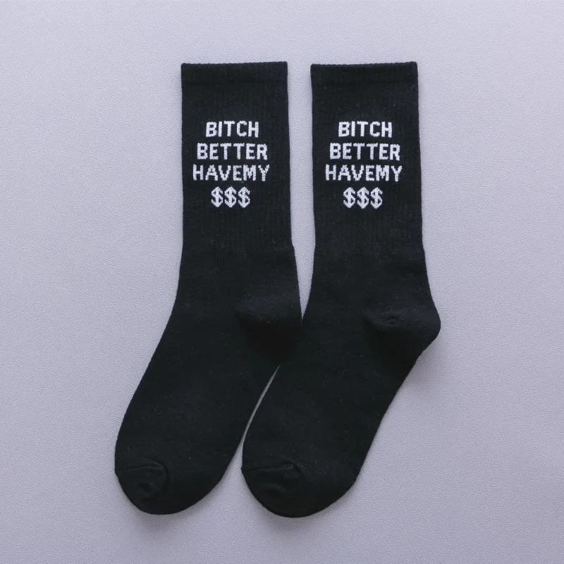 

Hip Hop Letter Socks Men Women Fashion Cartoon Socks Black White Couple Socks Hiphop Street Sports Skateboard Calcetines Hombre