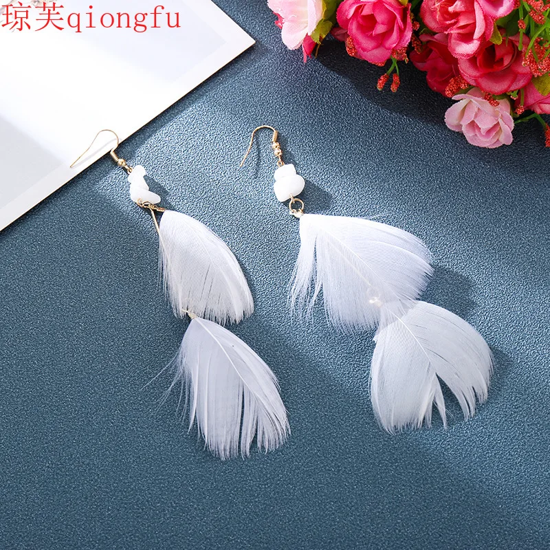 

European and American simple style earrings creative earrings dangle gravel feather earrings cross jewelry Irregular Vintage