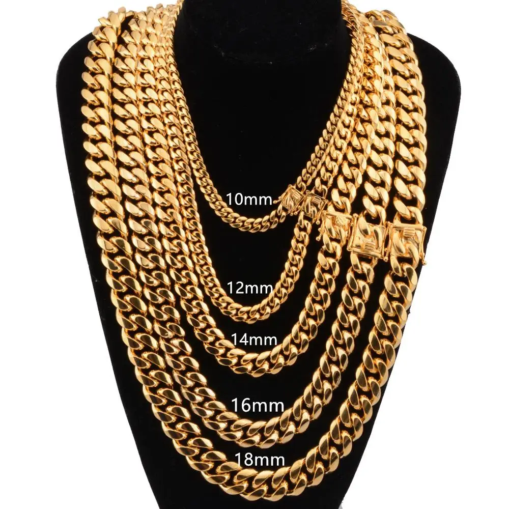 

8-18MM 7''-40'' Hip Hop Men Women Gold Color Heavy Miami Curb Cuban Chain Stainless Steel Necklace & Bracelet Jewelry Gift