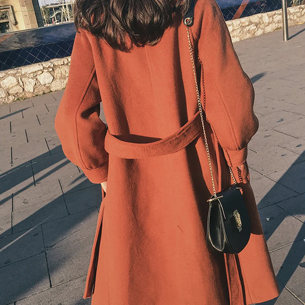 Кашемировое шерстяное Женское пальто зимнее модное винтажное теплое однотонное