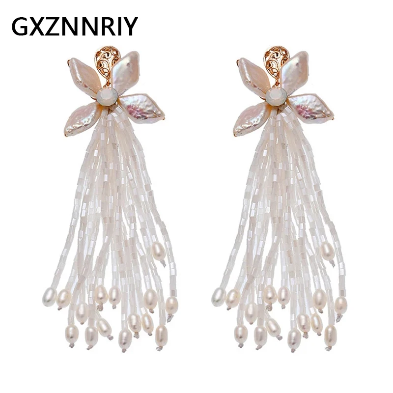 

Fashion Shell Earrings for Women Accessories Handmade Bridal Wedding Pearl Tassels Drop Earring 2021 Party Bride Jewelry Gifts