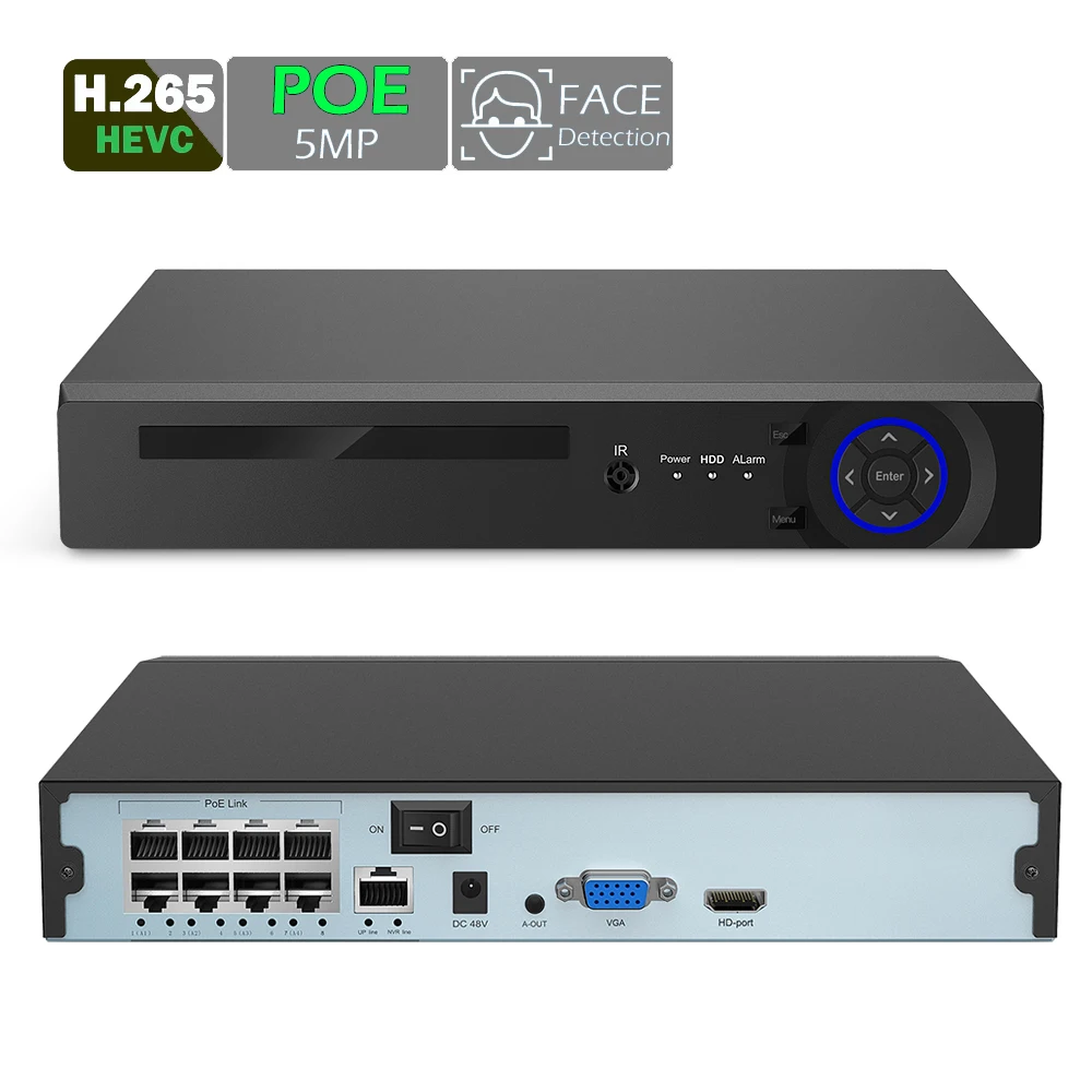 Сетевая камера видеонаблюдения H.265 H.264 2 МП/5 МП 4/8 каналов POE NVR IP P2P