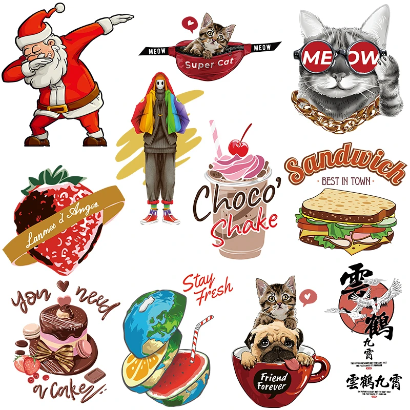 

Trendy Santa Claus Heat Transfer Stickers 3D Diy Strawberry Watermelon Cake DIY T-shirt Applique Heat Transfer Vinyl Decals