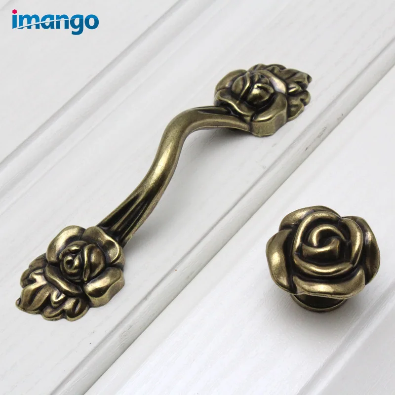 

Wardrobe Drawer Handle and Knobs Kitchen Cabinet Door Pull Furniture Pen Classical Bronze Rose-shaped 8911 Model 96mm Pitch