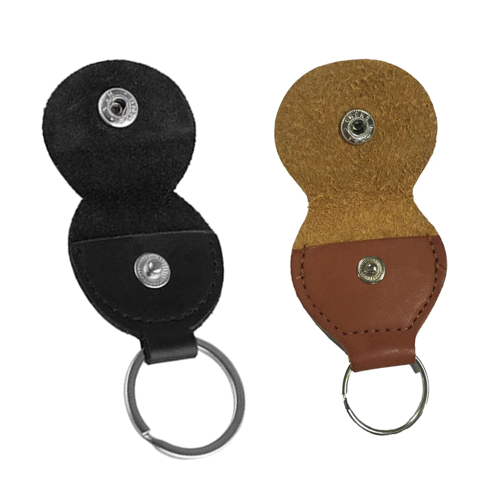 

Durable 2 Pieces Leather Keychain Guitar Bass Picks Holders Containers Plectrums Organisers