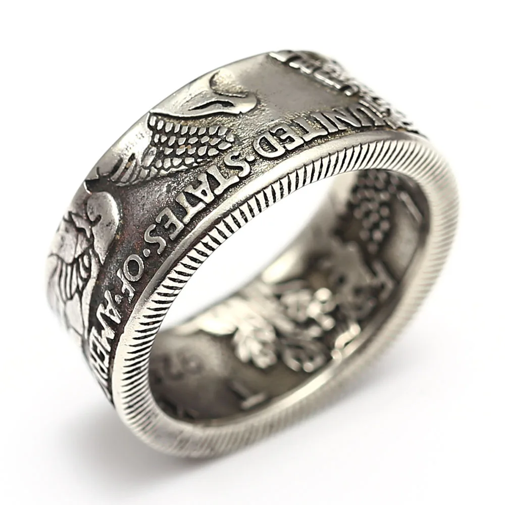 Изысканное резное американское кольцо с монетницей в виде полудоллара Франклина