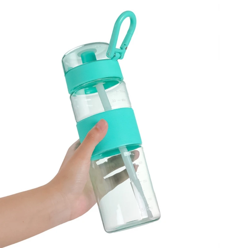 

Water Bottle with Straw Plastic Sport Water Bottle with Spring Buckle BPA Free