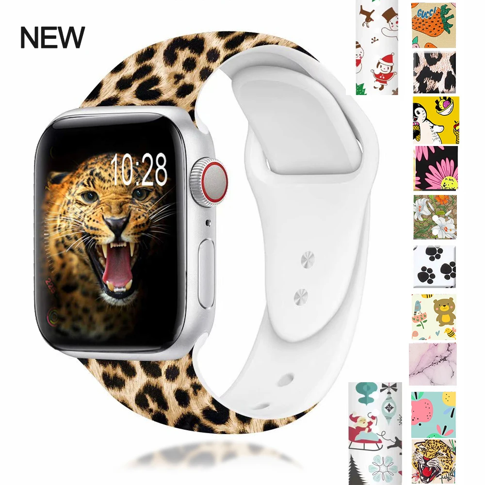 Ремешок для Apple watch 5 4 3 2 1 ремешок 40 мм 44 мягкий силиконовый с цветочным принтом iWatch