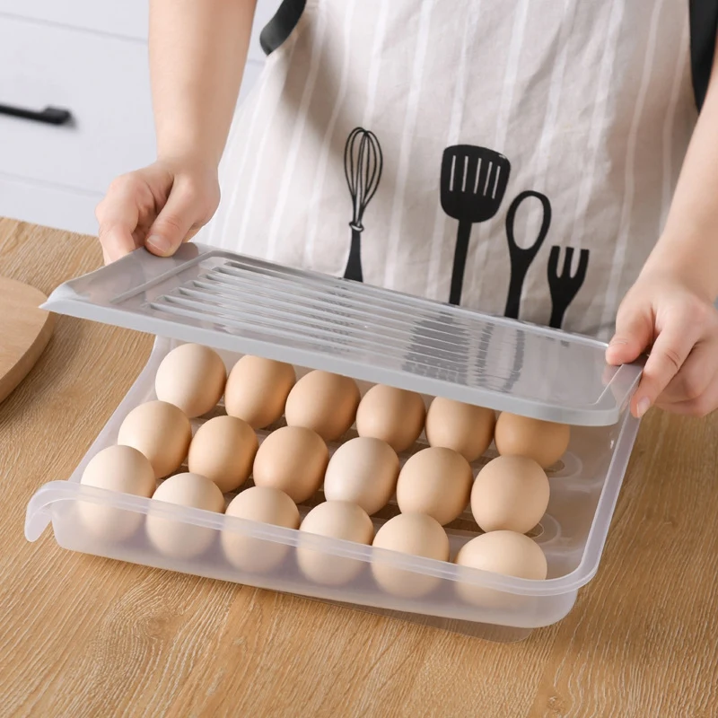 

2 Pcs Plastic Single-Layer Egg Box Basket Organizer Egg Holder for Fridge Egg Storage Container Home Kitchen Case