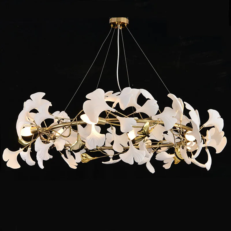 

18K Gold Branches Chandeliers With Porcelain Leaves Chandelier Interior Home Decor Lustre Luxury Chandelier Lighting