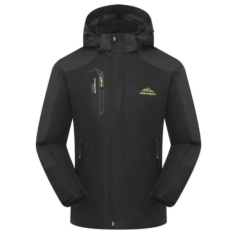 Mountainskin 5XL мужские куртки водонепроницаемые весенние пальто с капюшоном для мужчин и женщин верхняя одежда армейская однотонная Повседневная брендовая мужская одежда, SA153 - Цвет: Men Black