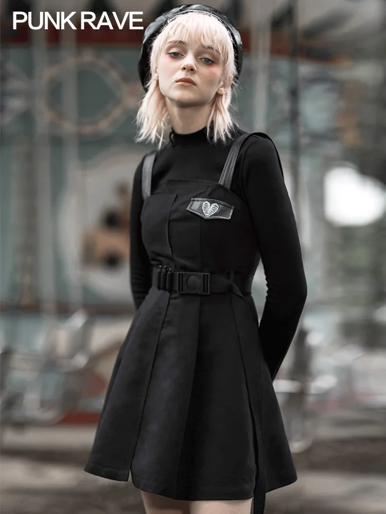 Женское платье на подтяжках в стиле панк темно-черная приталенная юбка с