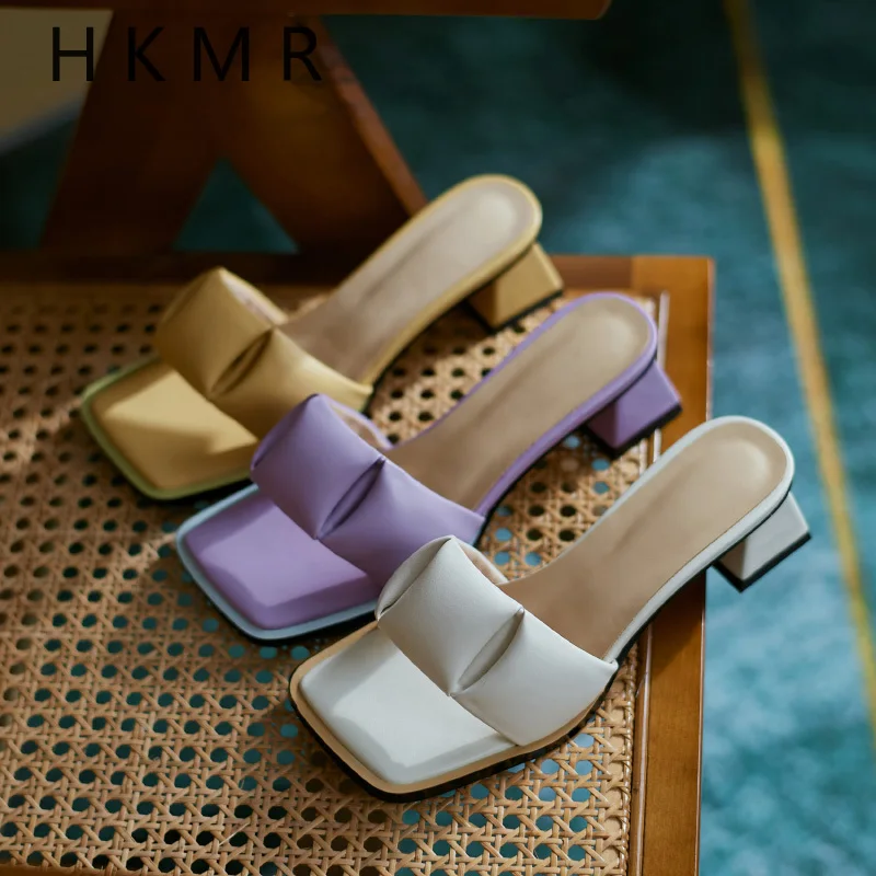 

Женские босоножки из натуральной кожи, однотонные сандалии на высоком толстом каблуке, с квадратным носком, размеры 34-43, для лета, 2021