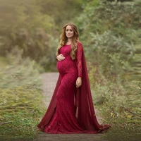 gauze cloak maternity photography dress elegant long sleeves sexy lace pregnant women gowns dignified photo shoot clothing props