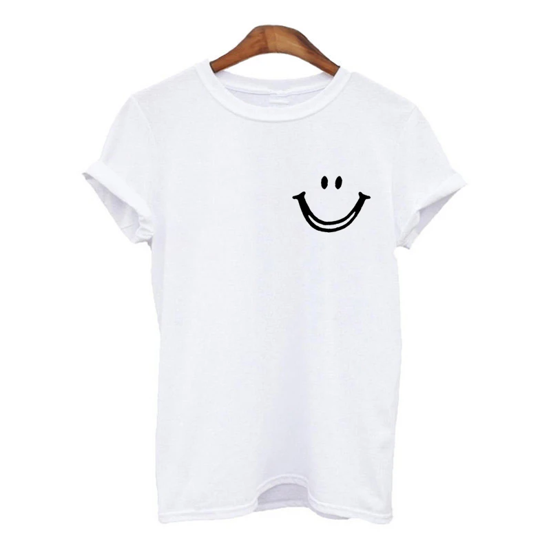 

T shirt women Summer Smile White Short Sleeve Girls Top Tee Fashion Female Clothes T-shirts Camisas Mujer