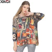 ikoi oversize sweater women casual pull femme batwing sleeve patchwork print long sweaters pullovers fashion loose clothing