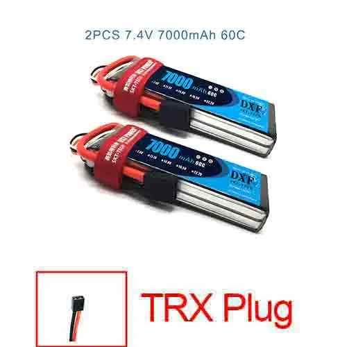 2PCS2S7000mahTRX DXF Батарея Lipo 2S 3S 7,4 V 11,1 V 5200 мА/ч, 7000 мА/ч, 60C 120C 100C 200C 25C 50C на колесиках 1000 мАч 3S FPV RC вертолет автомобиля - Цвет: 2PCS2S7000mahTRX
