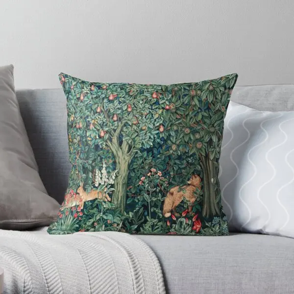 

GREENERY, FOREST ANIMALS Fox and Hares B Soft Throw Pillow Cover Print Pillow Case Waist Cushion Cover Pillows NOT Included