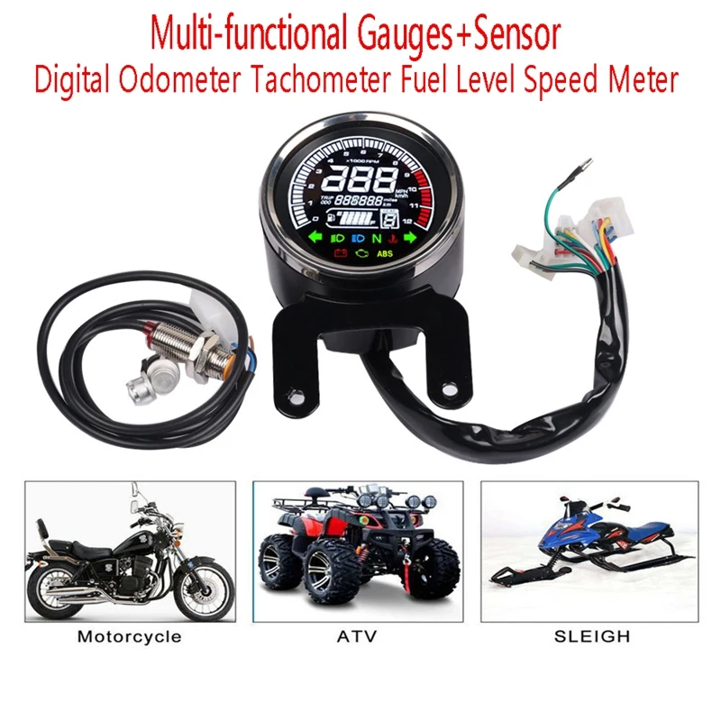 

Motorcycle Multi-Functional Gauges+Sensor Digital Odometer Tachometer Fuel Level Speed Meter Indicator