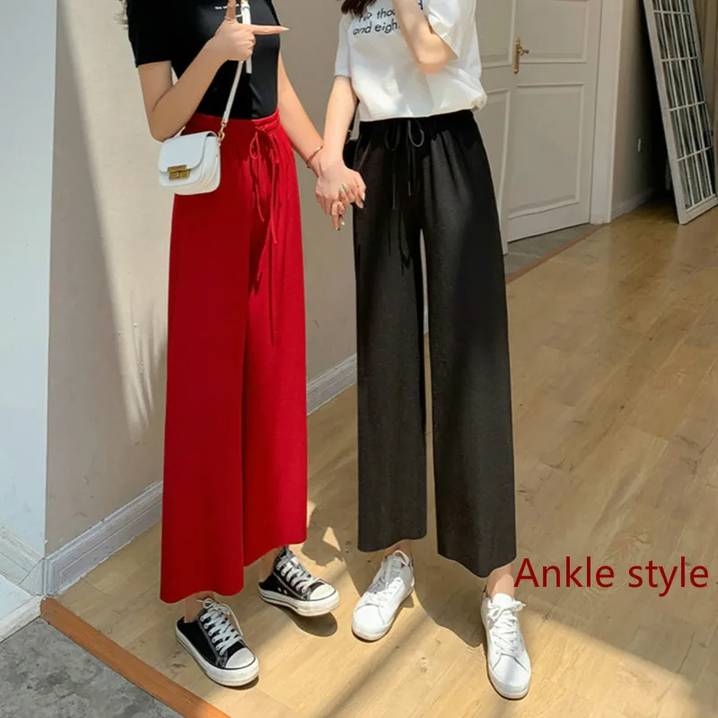 

Soft Comfort Women Pants New High Waist Casual Summer Slacks Pants Women Ice Silk Ankle-Length Long Trousers Female Slacks